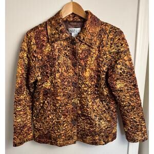 Vintage Once Again Blazer Womens M textured Quilted Tapestry Gold Brown Button